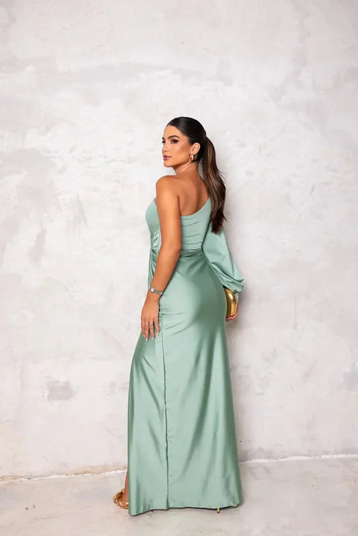 Ocean Majesty - Satin Slit Dress