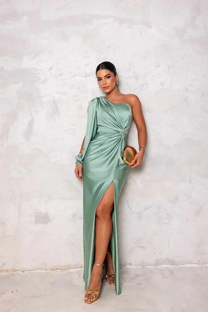 Ocean Majesty - Satin Slit Dress