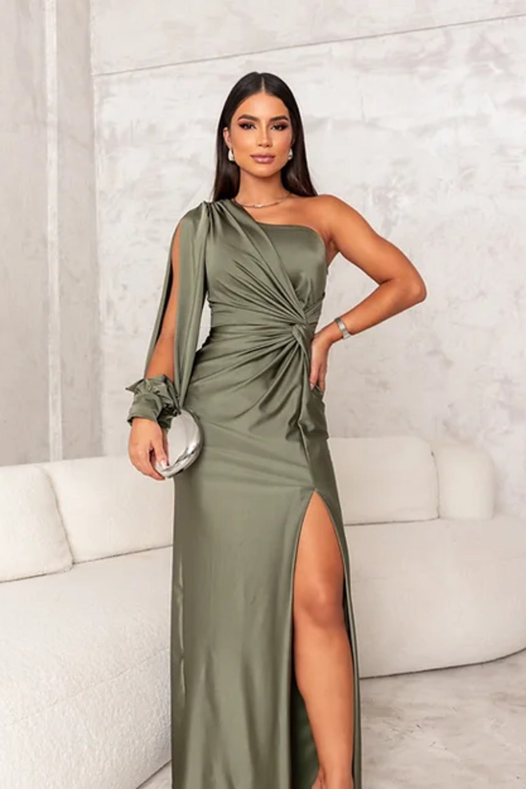 Ocean Majesty - Satin Slit Dress