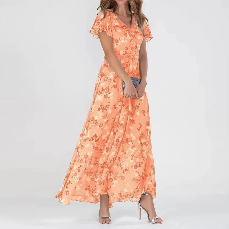 Coral Harmony - Feminine Maxi Dress