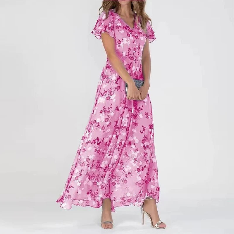 Coral Harmony - Feminine Maxi Dress