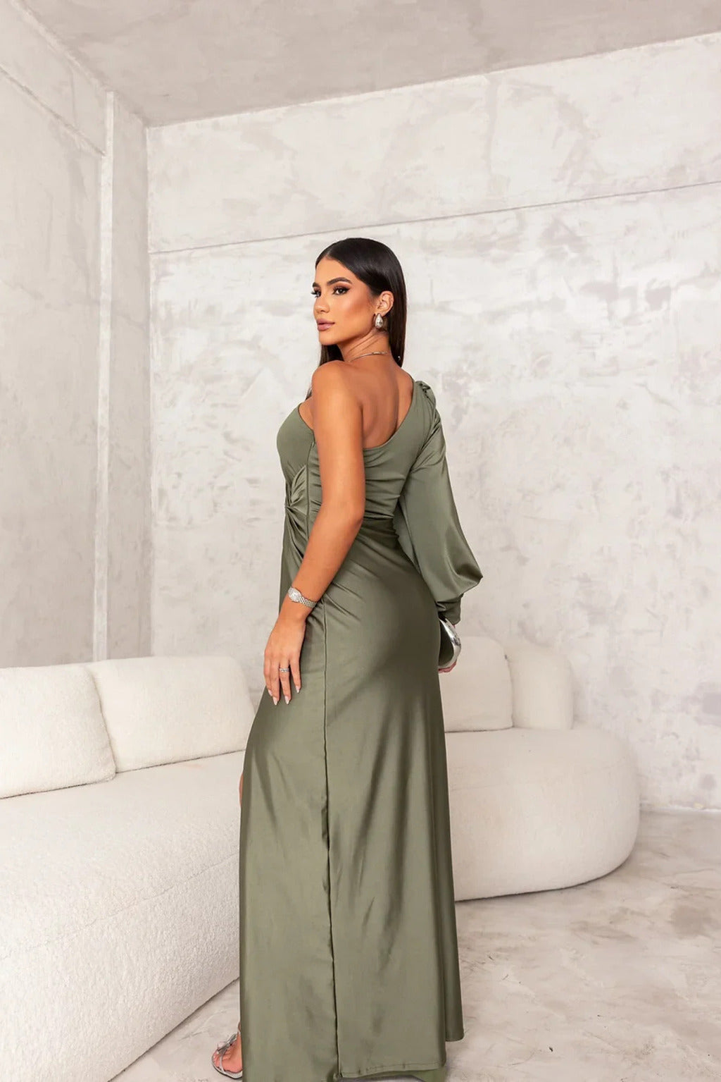 Ocean Majesty - Satin Slit Dress